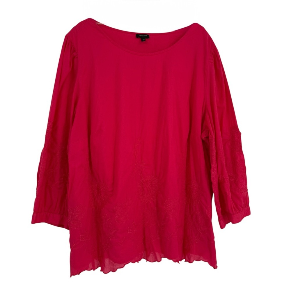 Talbots Blouse Top 3/4 Cuffed Sleeves Size 2X Embroidered Cotton Scalloped Hem